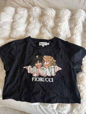 Fiorucci Black Tee with Twin Cherubs Print